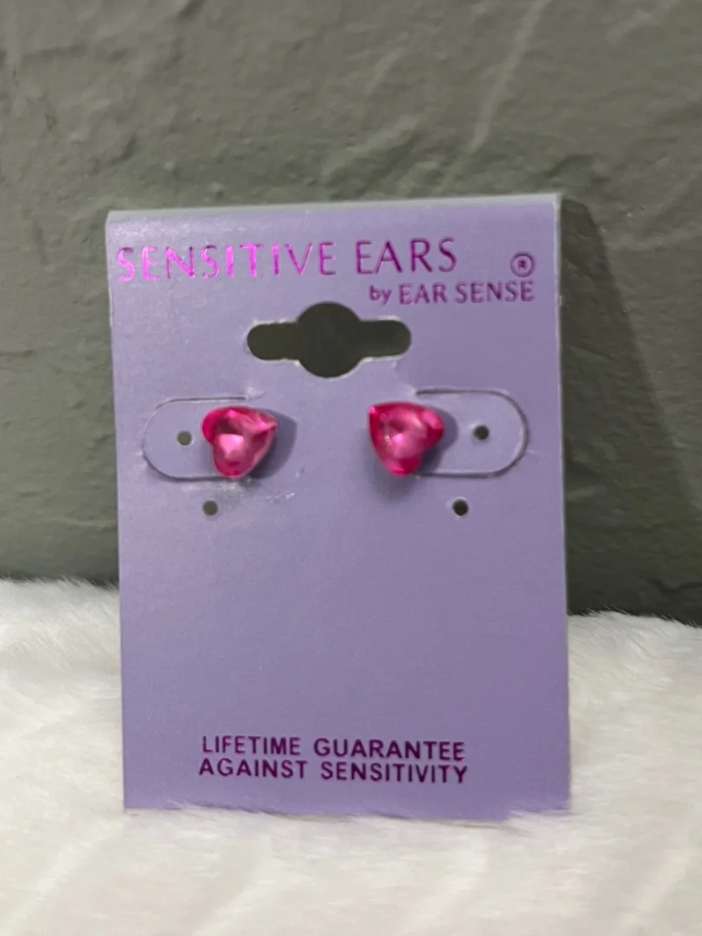 Pink‎ Crystal Heart Stud Earrings by Ear Sense sensitive ears studs